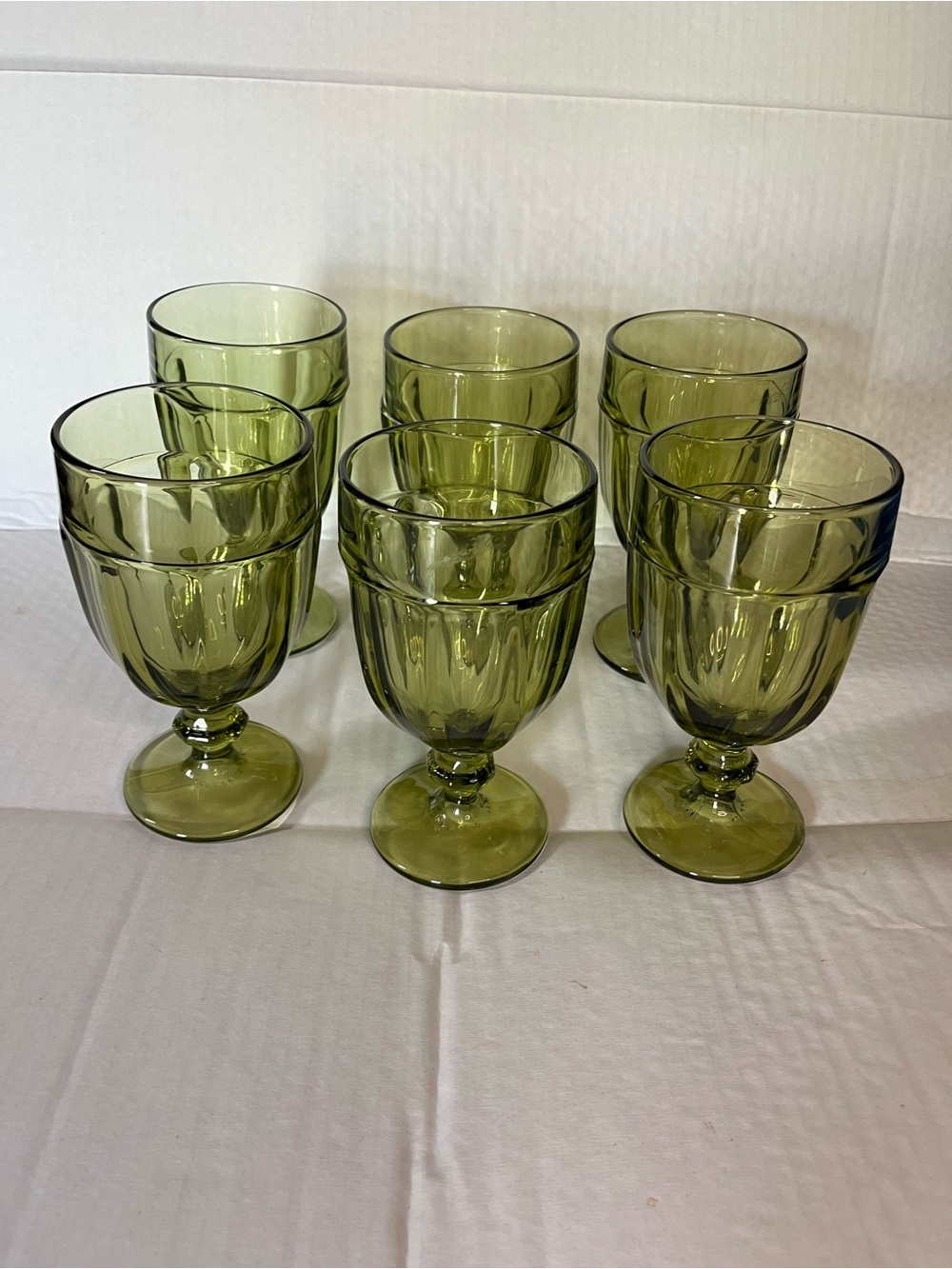 6 Duratuff Libbey Glass Gibralter Spanish Green Footed Iced Tea Goblet Set…